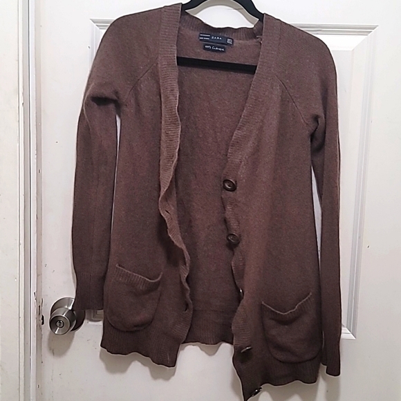 ZARA 100%CASHMERE CARDIGAN BUTTON DOWN V NECK IN BROWN SIZE MEDIUM - Picture 6 of 7